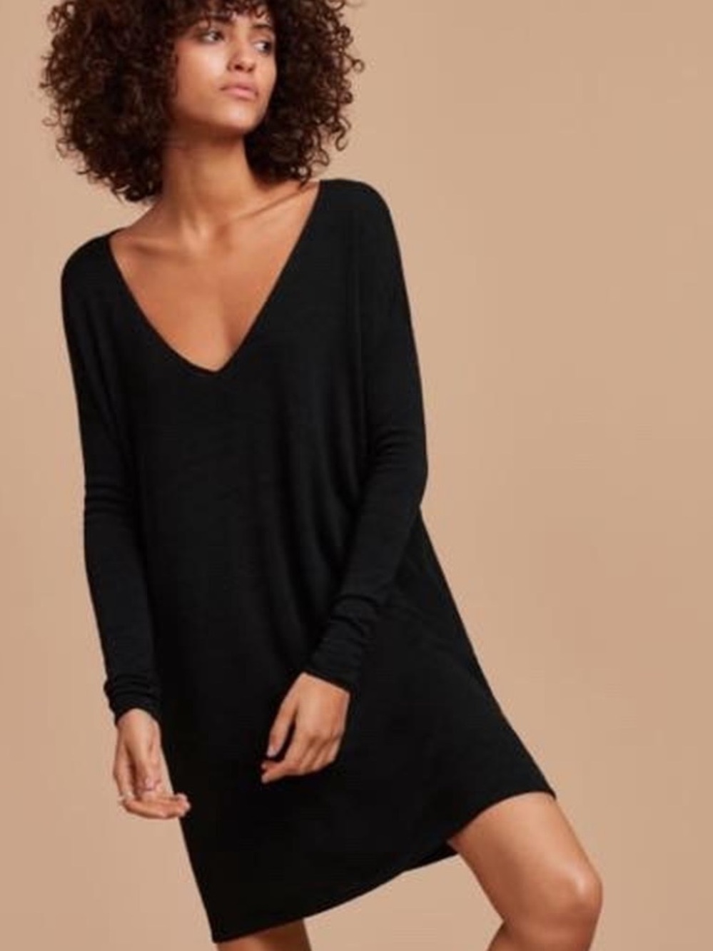 Aritzia Wilfred free Black V-Neck Long Sleeve Shift Gail Dress XS